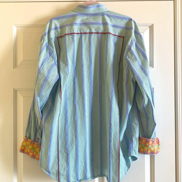Robert Graham Men’s 2XL Flip Cuff dress Shirt Colorful striped Floral Party - Picture 2 of 10
